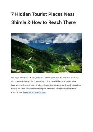 7 Hidden Tourist Places Near Shimla & How to Reach There