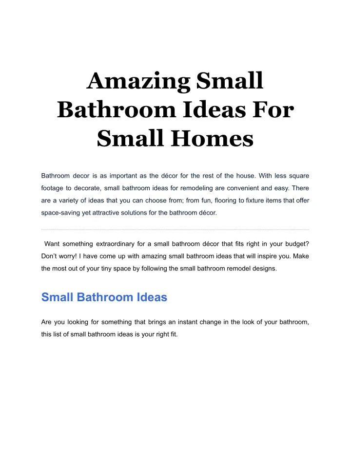 PPT - Amazing Small Bathroom Ideas For Small Homes PowerPoint ...