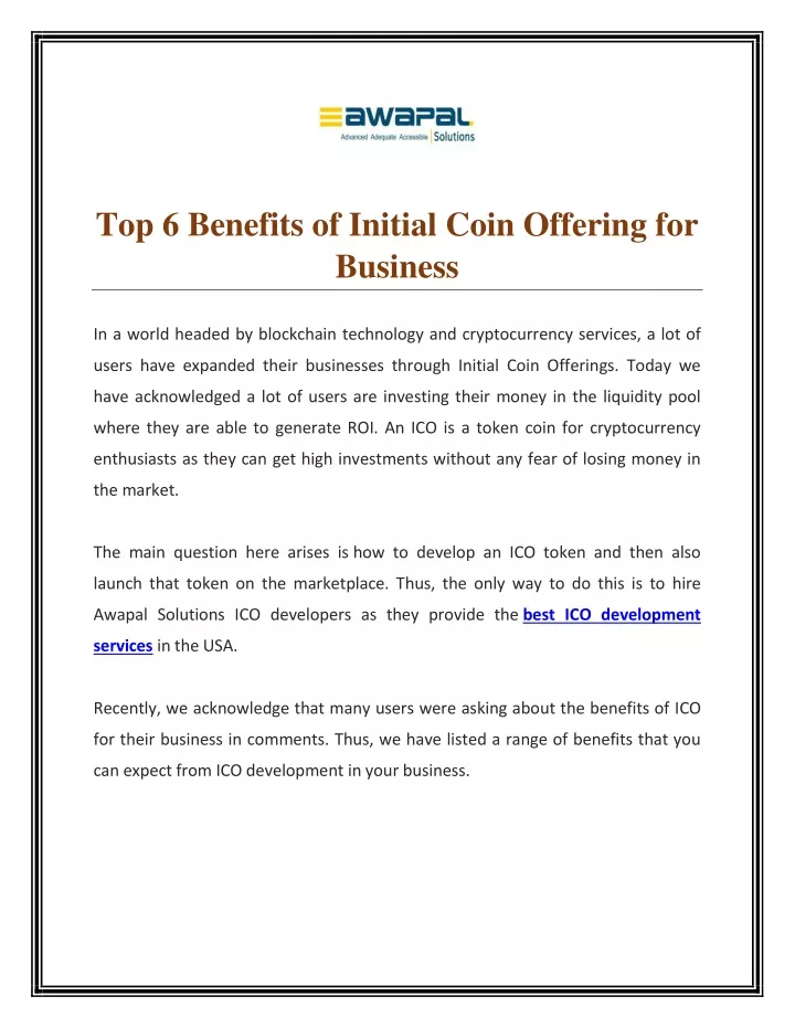 top 6 benefits of initial coin offering