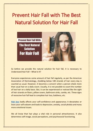 Prevent Hair Fall with The Best Natural Solution for Hair Fall