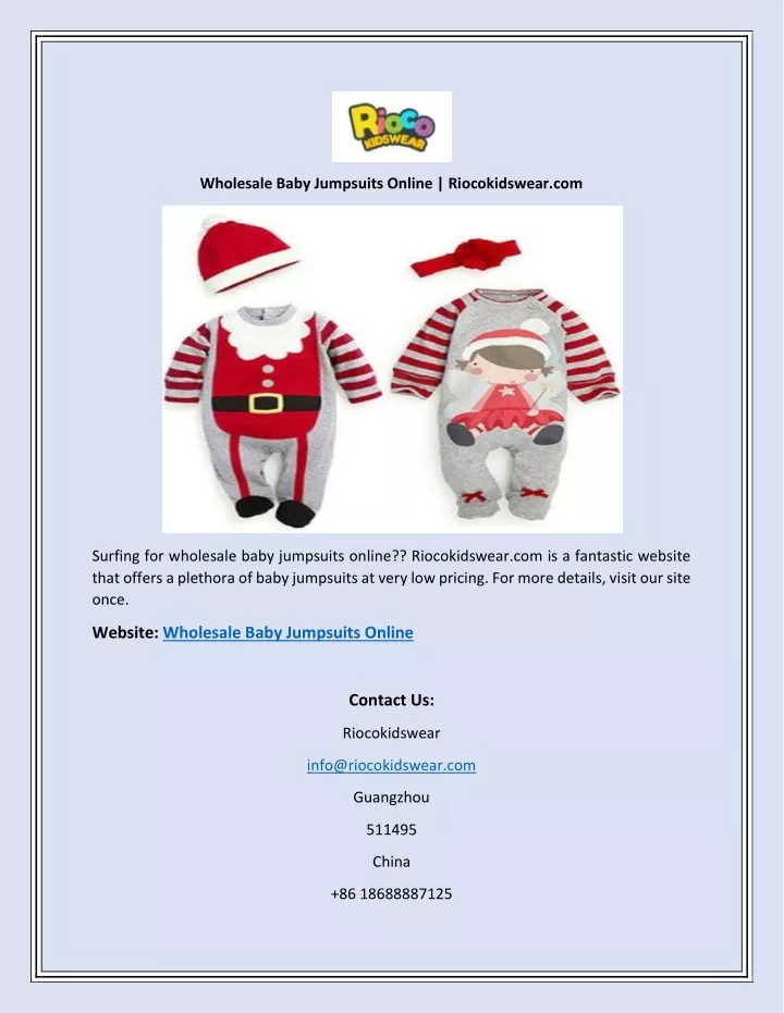 wholesale baby jumpsuits online riocokidswear com