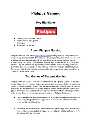 Casino Game Provider - Platipus Gaming