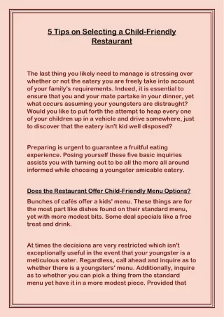 5 tips on selecting a child friendly restaurant
