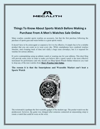 Things To Know About Sports Watch Before Making a Purchase From A Men's Watches Sale Online