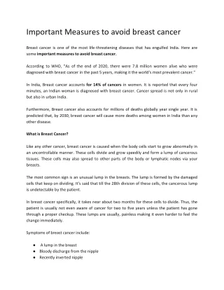 Important Measures to avoid breast cancer