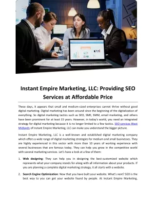 Instant Empire Marketing, LLC: Providing SEO Services at Affordable Price