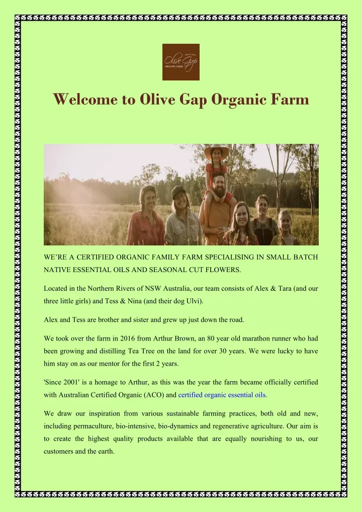 welcome to olive gap organic farm
