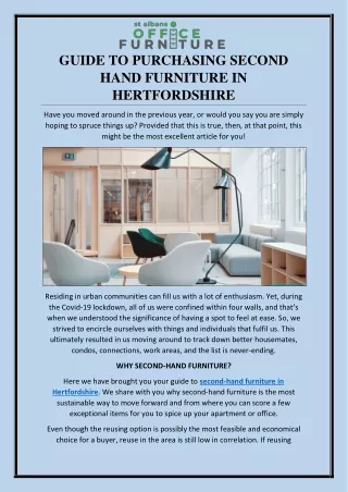 GUIDE TO PURCHASING SECOND HAND FURNITURE IN HERTFORDSHIRE