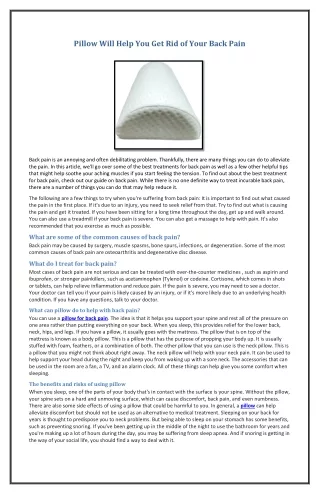 pillow will help you get rid of your back pain