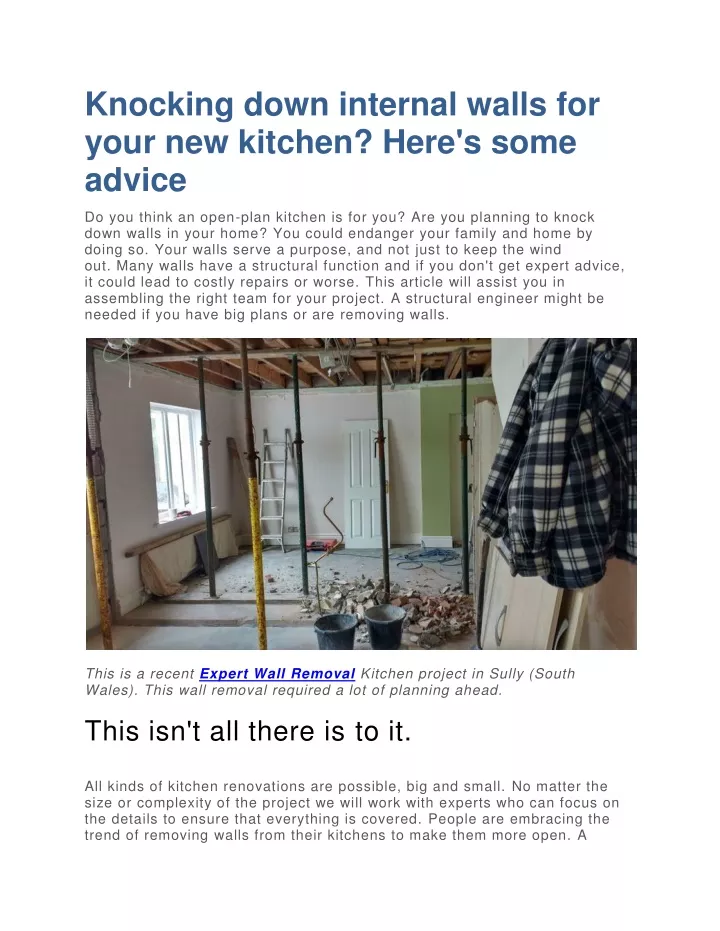 knocking down internal walls for your new kitchen