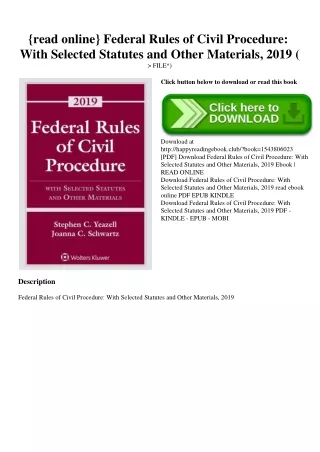 {read online} Federal Rules of Civil Procedure With Selected Statutes and Other Materials  2019 (P.D.F. FILE)
