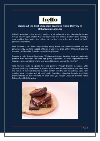 Check out the Best Chocolate Brownies Home Delivery @ Hellobrownie.com.au