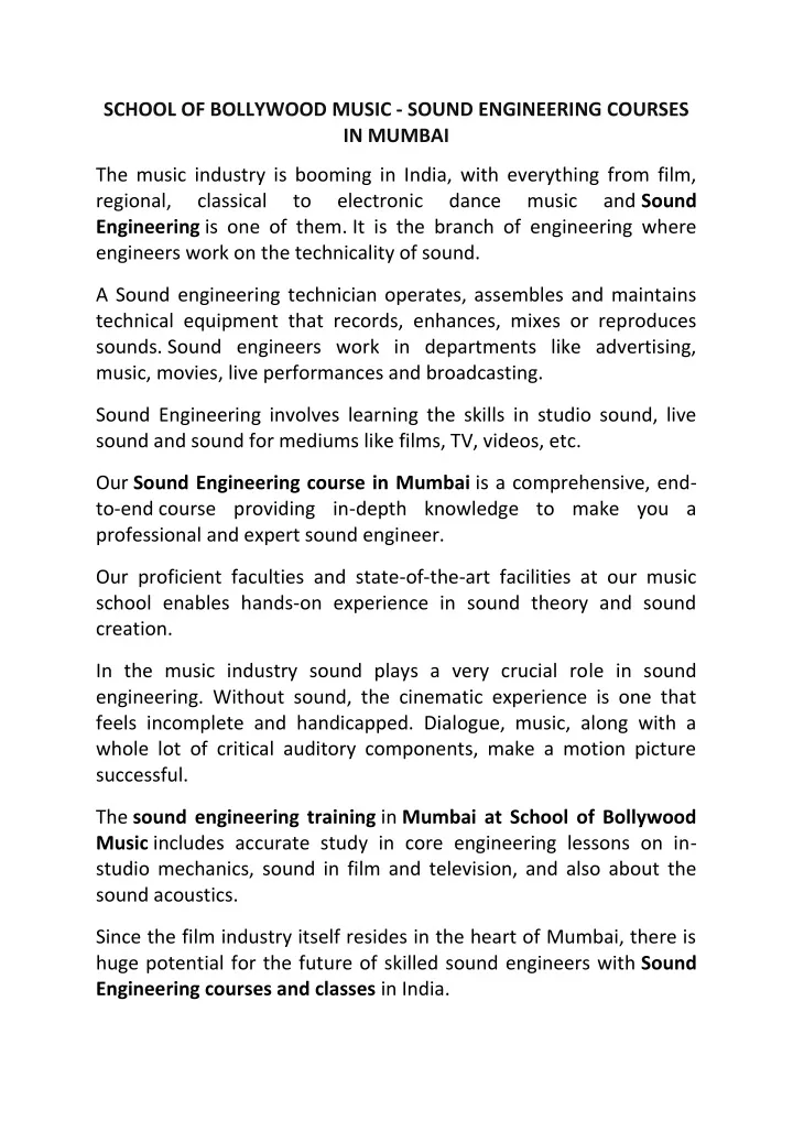 school of bollywood music sound engineering