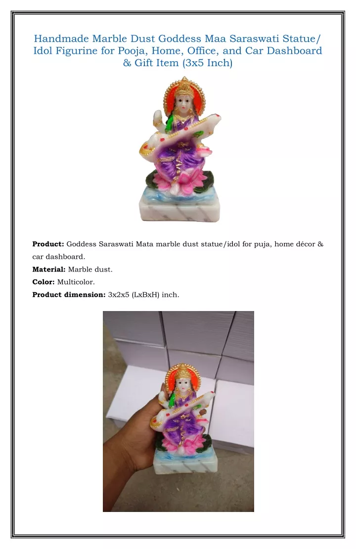 handmade marble dust goddess maa saraswati statue