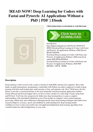 !READ NOW! Deep Learning for Coders with Fastai and Pytorch AI Applications Without a PhD { PDF } Ebook