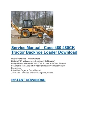 service manual case 480 480ck tractor backhoe