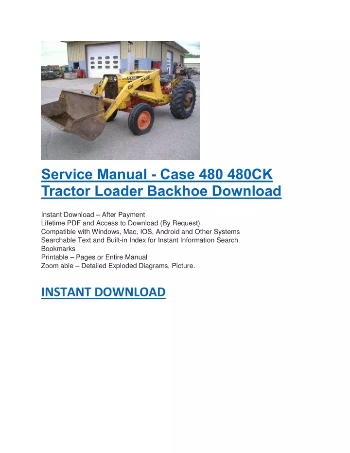 service manual case 480 480ck tractor loader