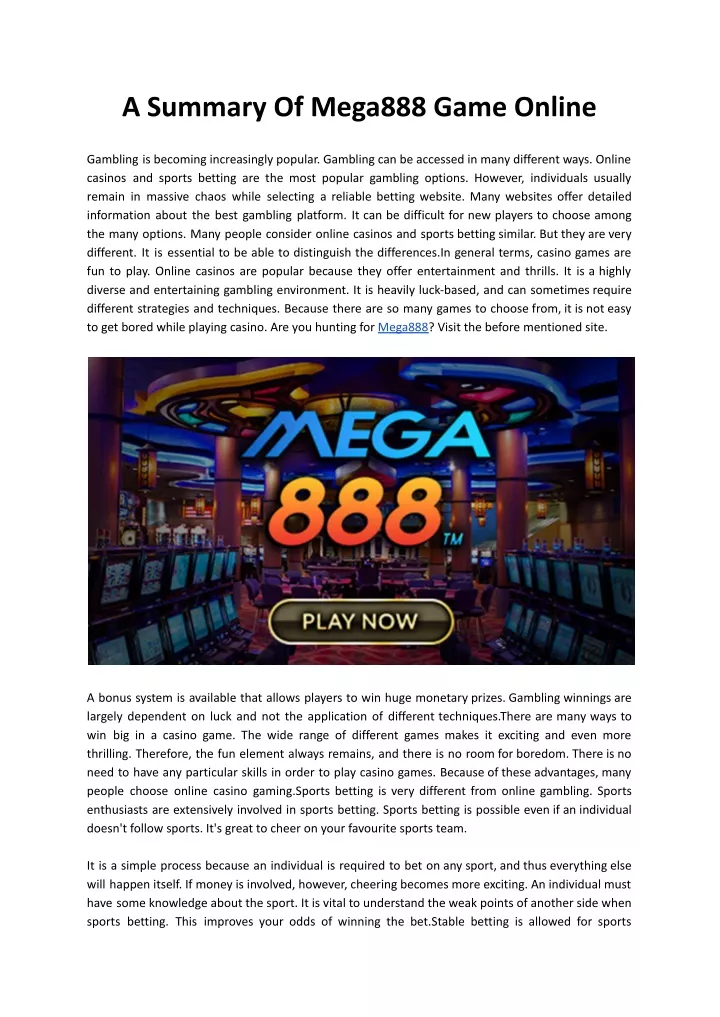 a summary of mega888 game online