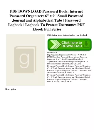 PDF DOWNLOAD Password Book Internet Password Organizer 6 x 9 Small Password Journal and Alphabetical Tabs  Password Logb