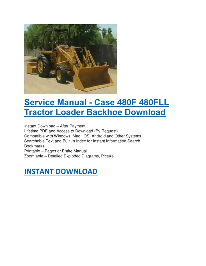 PPT - Service Manual - Case 480F 480FLL Tractor Loader Backhoe ...