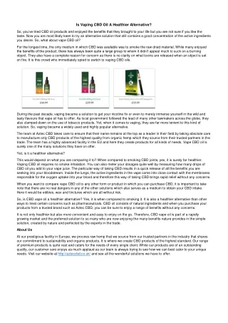 Is Vaping CBD Oil A Healthier Alternative