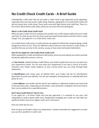 no credit check credit cards a brief guide