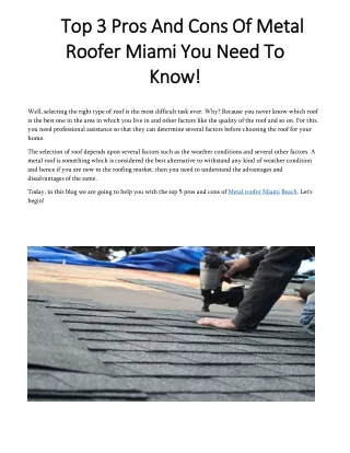 Top 3 Pros And Cons Of Metal Roofer Miami You Need To Know!