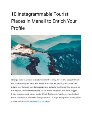 10 Instagrammable Tourist Places in Manali to Enrich Your Profile