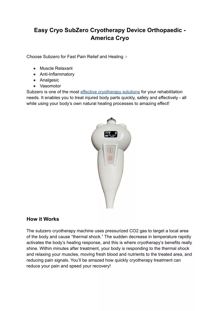 easy cryo subzero cryotherapy device orthopaedic