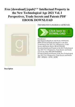 Free [download] [epub]^^ Intellectual Property in the New Technological Age 2021 Vol. I Perspectives  Trade Secrets and