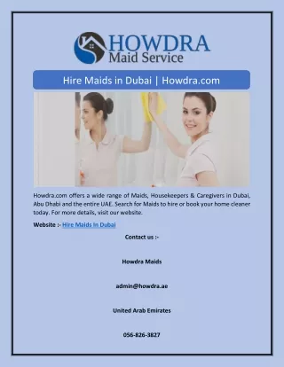 Hire Maids in Dubai | Howdra.com