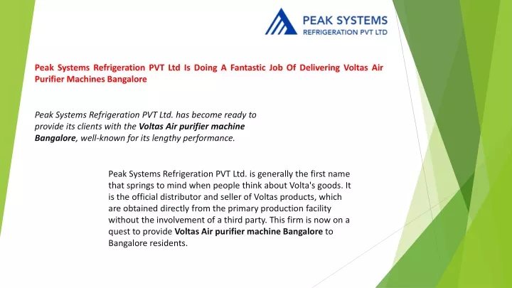 peak systems refrigeration pvt ltd is doing