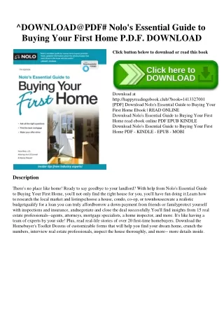 ^DOWNLOAD@PDF# Nolo's Essential Guide to Buying Your First Home P.D.F. DOWNLOAD