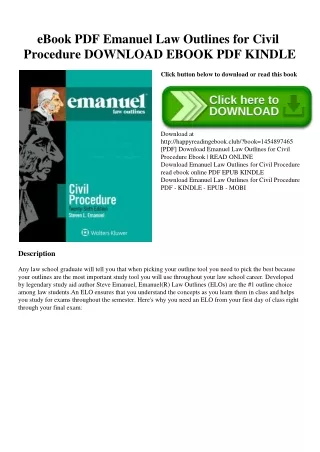 eBook PDF Emanuel Law Outlines for Civil Procedure DOWNLOAD EBOOK PDF KINDLE