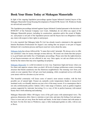 Book Your Home Today at Mahagun Manorialle