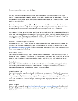 for development hire a native react developer