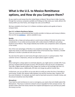 What are US to Mexico Remittance options- Crediverso.com