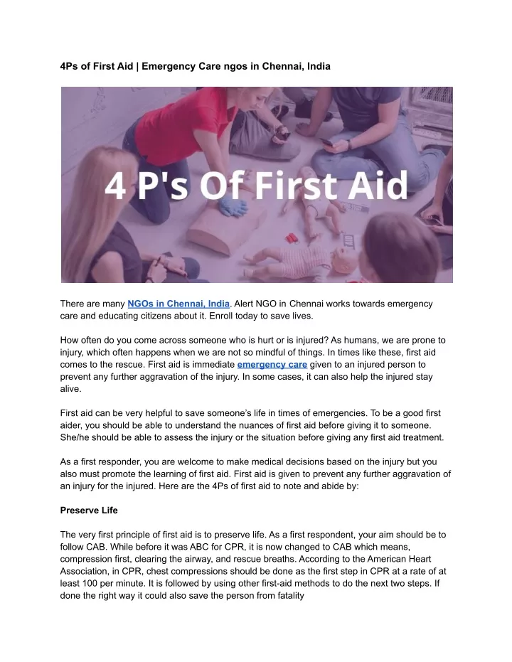 4ps of first aid emergency care ngos in chennai