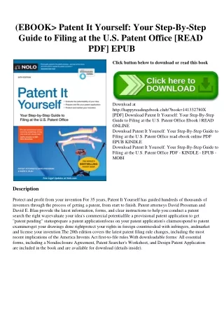 (EBOOK Patent It Yourself Your Step-By-Step Guide to Filing at the U.S. Patent Office [READ PDF] EPUB