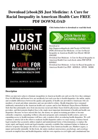 Download [ebook]$$ Just Medicine A Cure for Racial Inequality in American Health Care FREE PDF DOWNLOAD