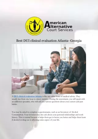 Best DUI clinical evaluation Atlanta- Georgia