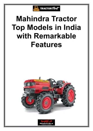 Mahindra Tractor Top Models in India with Remarkable Features