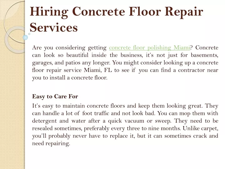 hiring concrete floor repair services