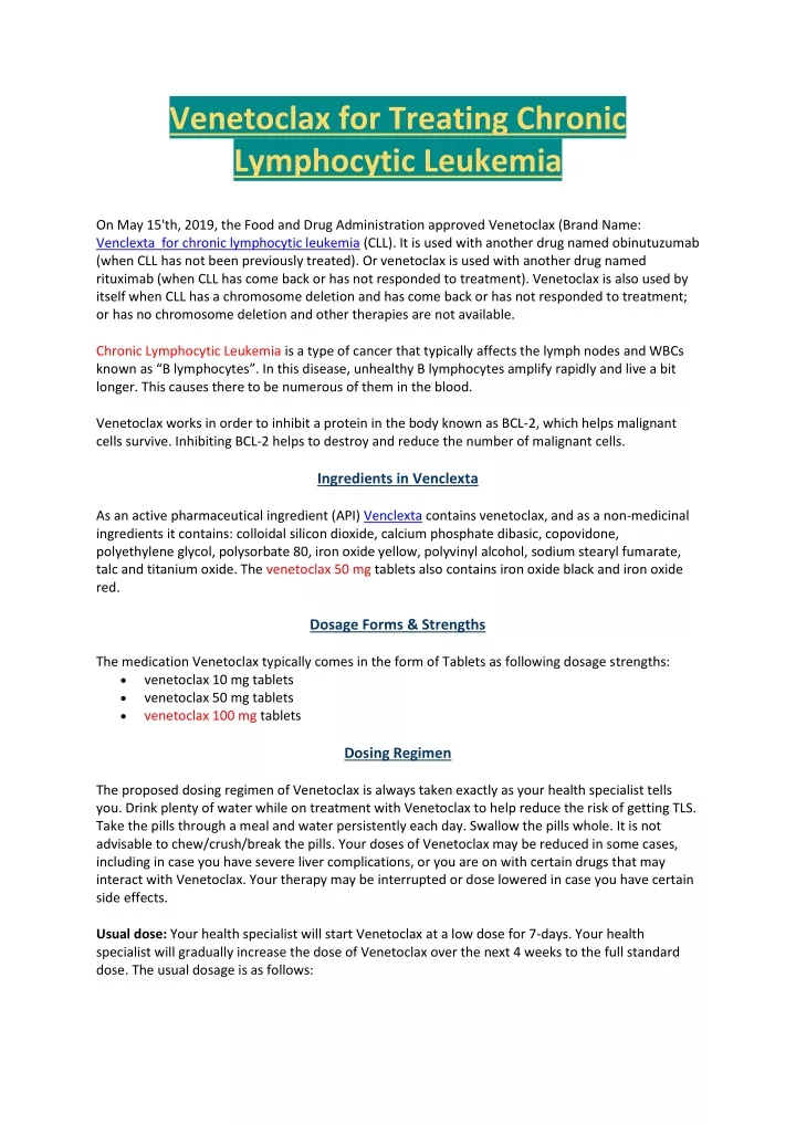 venetoclax for treating chronic lymphocytic