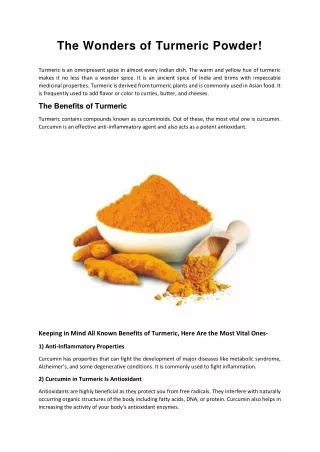 The Wonders of Turmeric Powder!