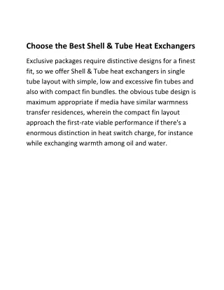 Choose the Best Shell & Tube Heat Exchangers