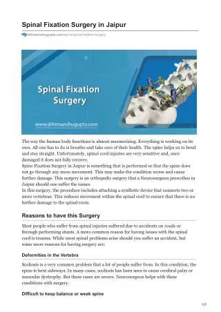 spinal fixation surgery in jaipur
