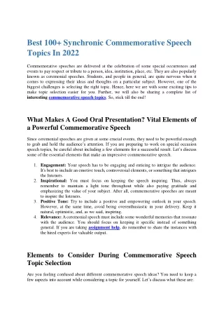 best 100 synchronic commemorative speech topics