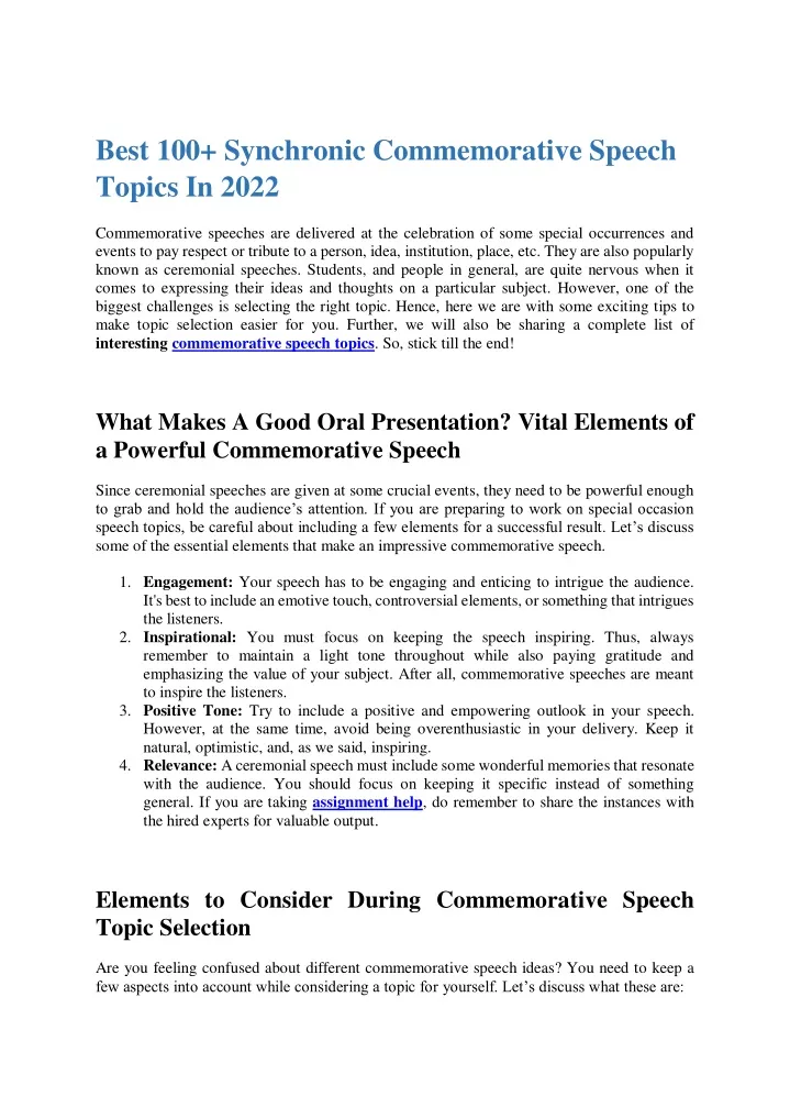 PPT - Best 100 Synchronic Commemorative Speech Topics In 2022 ...