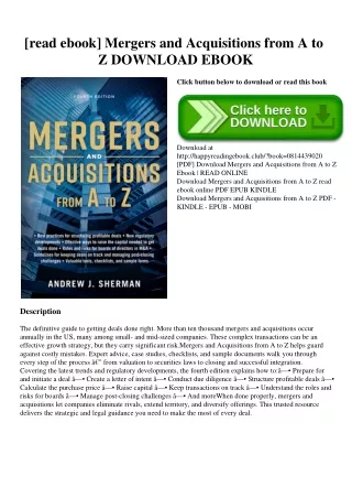 [read ebook] Mergers and Acquisitions from A to Z DOWNLOAD EBOOK